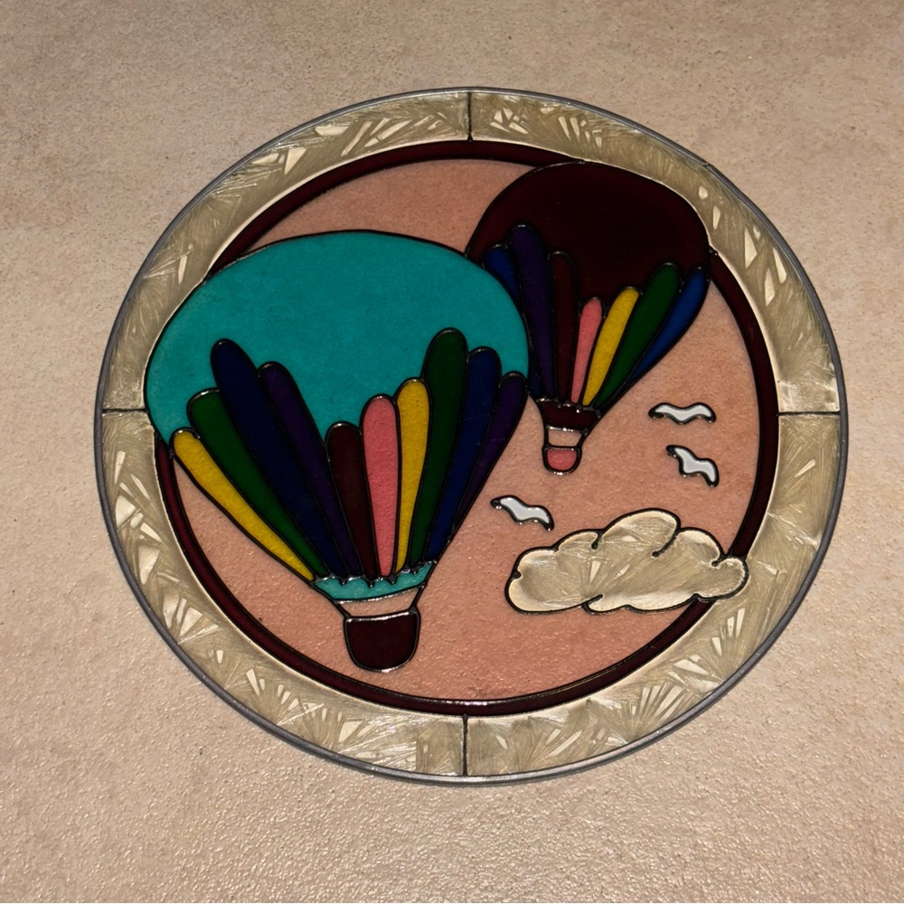 Vintage 1980s Silver Bay Round Hot Air Balloon Stained Glass Sun Catcher